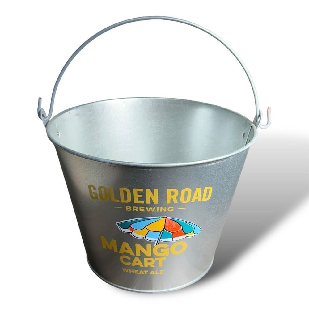 Galvanized Metal Beverage Cooler Bucket with Golden Road Brewing Mango Cart Logo